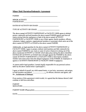 Minor Hold Harmless Indemnity Agreement