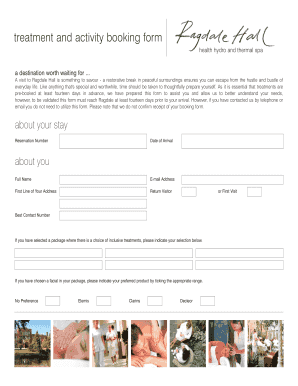 Ragdale Hall Treatment and Activity Booking Form
