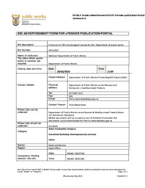 BID ADVERTISEMENT FORM FOR eTENDER PUBLICATION PORTAL - publicworks gov