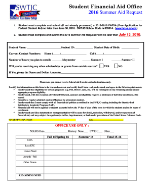 2016 Summer Aid Request Form