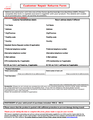 Customer Repair Returns Form