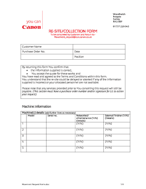 Canon Equipment Re-Site Collection Form