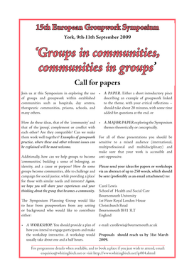 39Groups in communities communities in groups39 Call for papers - rcpsych ac