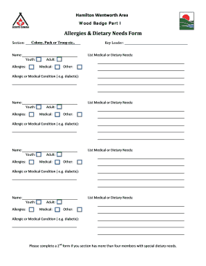 Allergies and Dietary Needs Form