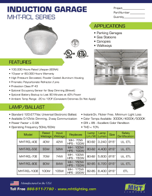 Induction Garage Lighting Specification Sheet