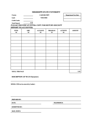 Mississippi State University Cash Receipt Voucher