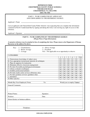 Chesterfield County Public Schools Reference Form