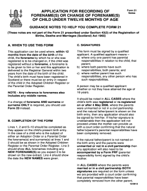 Form 21 - Change of Forename for Child Under 12 Months