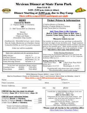 State Farm Mexican Dinner Ticket Order Form