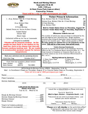 State Farm Steak and Shrimp Dinner Ticket