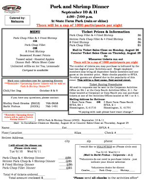 State Farm Pork and Shrimp Dinner Ticket