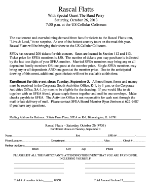 Rascal Flatts Concert Ticket Enrollment Form