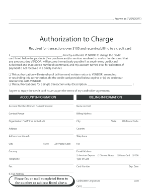 Vendor Credit Card Authorization Form