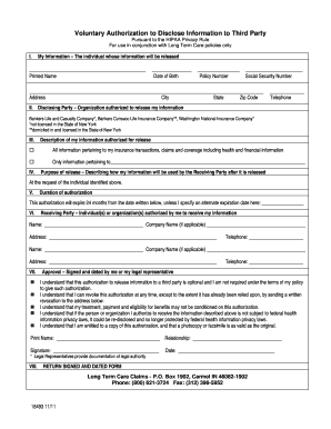 HIPAA Authorization for Long Term Care