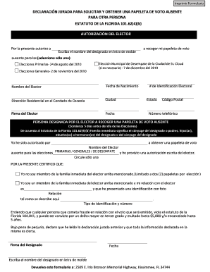DECLARACIÓN JURADA PARA SOLICITAR Y OBTENER UNA PAPELETA DE VOTO AUSENTE