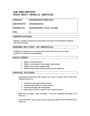 Housekeeper Job Description
