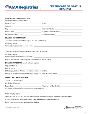 Certificate of Status Request Form
