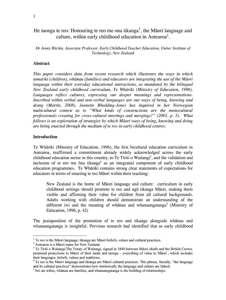 Fillable Online unitec researchbank ac He taonga te reo Honouring te ...