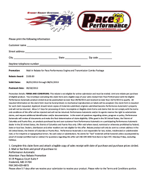 Pace Performance Engine and Transmission Combo Package Mail-in Rebate Form