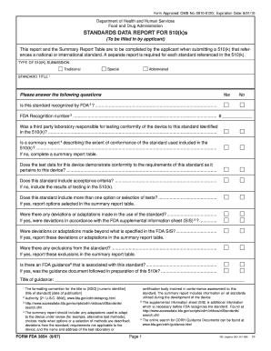 FDA Standards Data Report for 510(k) Submissions