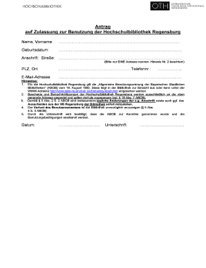 Antrag auf Zulassung zur Benutzung der Hochschulbibliothek Regensburg