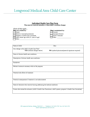 Individual Health Care Plan Form