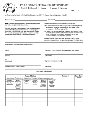 Special Education Procedural Safeguards Acknowledgment