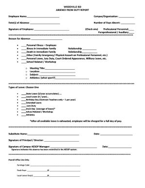 Absence from Duty Report