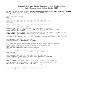 Bluebell Railway Santa Specials Booking Form
