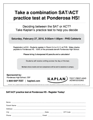 Take a combination SATACT practice test at Ponderosa HS