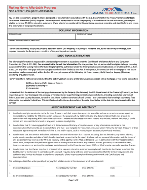 Non-Owner Occupant Certification for HAFA Program