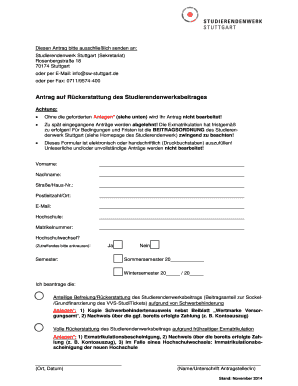 Antrag auf Rückerstattung des Studierendenwerksbeitrages