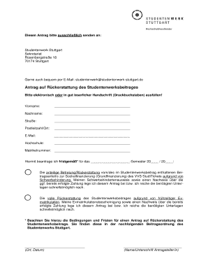 Antrag auf Rückerstattung des Studentenwerksbeitrages