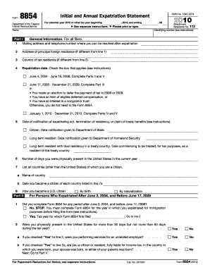 Form 8854 Initial and Annual Expatriation Statement