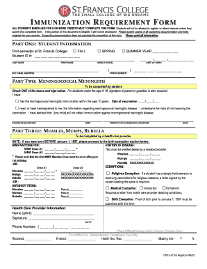 Immunization Requirement Form