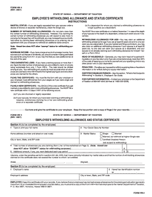 Hawaii Employee Withholding Allowance Certificate