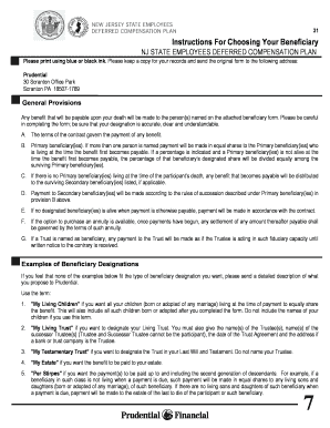 NJ State Employees Deferred Compensation Beneficiary Designation Form