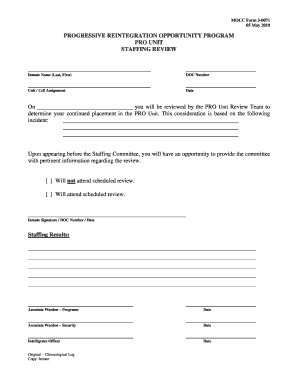 Progressive Reintegration Opportunity Program Staffing Review Form