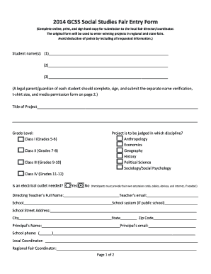 2014 GCSS Social Studies Fair Entry Form