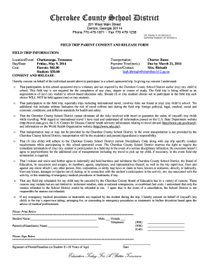 Cherokee County Field Trip Consent Form