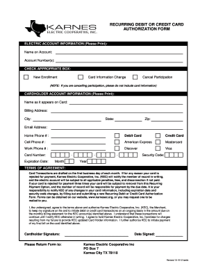 fillable online karnesec recurring credit or debit card debit card authorization form