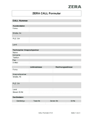 ZERA CALL Formular