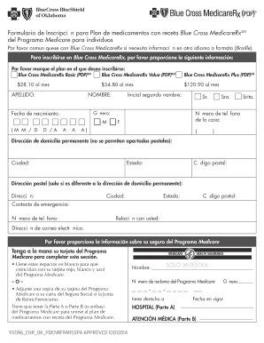 Formulario de Inscripción para Plan de medicamentos con receta Blue Cross MedicareRxSM