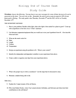 Biology End of Course Exam Study Guide