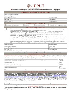 Request for Settlement of Account Form