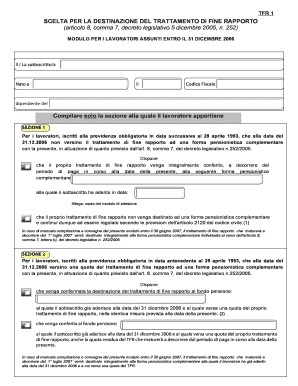 Modulo per la scelta della destinazione del trattamento di fine rapporto