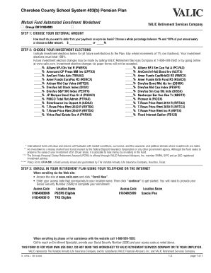Mutual Fund Automated Enrollment Worksheet