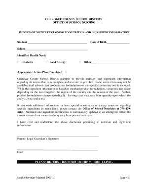 Cherokee County School District Nutrition Information Notice