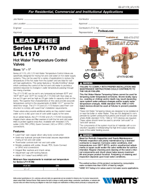 Hot Water Temperature Control Valve Installation Form