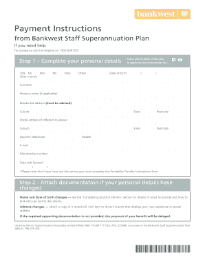 Bankwest Staff Superannuation Payment Instructions